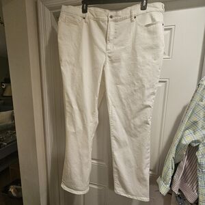 Lands' End Women's Off White High Rise Straight Leg Jeans